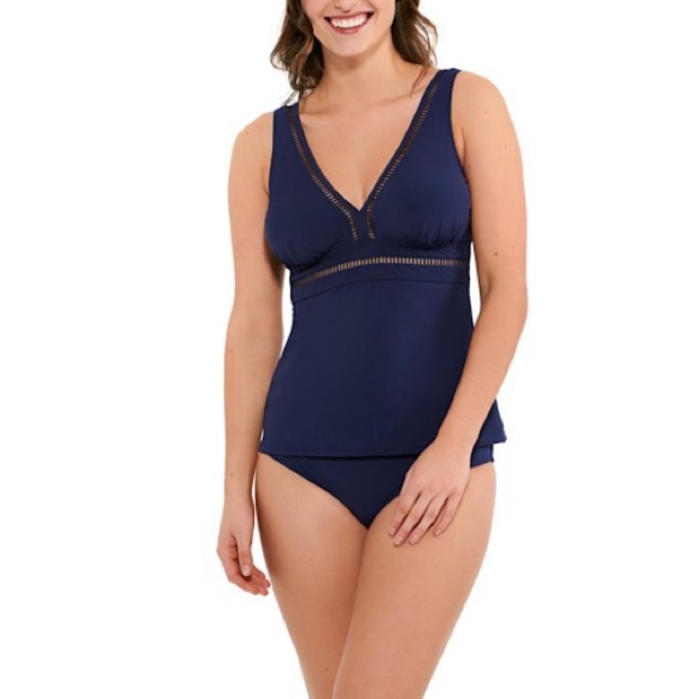 Christina Swimwear Ladder Trim Tankini Swim Top Women’s US Size 8D Blue Lined